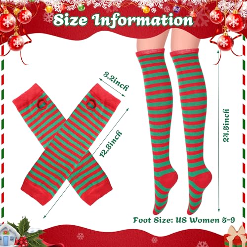 Image of Geyoga Arm Warmers Leg Warmers Striped Thigh High Socks Fingerless Gloves Stockings Christmas Halloween