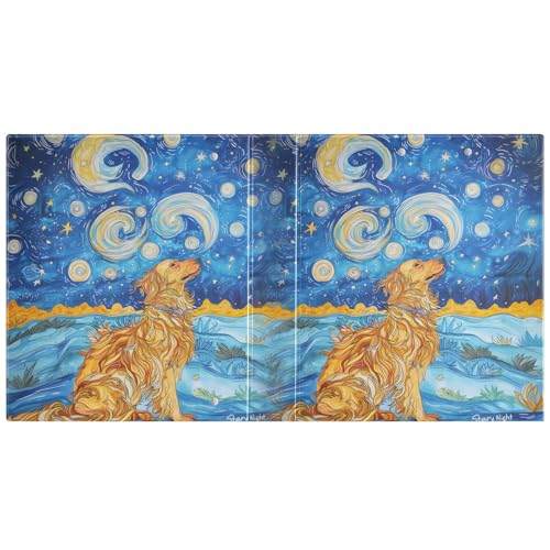 Image of Golden Retriever Starry Night 3 Ring Binder with 2 Interior Pockets 1.5 inch Binders 3 Ring Heavy Duty Fit 8.5 inch x 11 inch Letter Size for Office School, 2 Pack