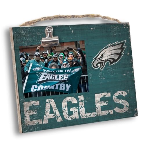 Fan Creations Philadelphia Eagles NFL Wooden Photo Holder with Clip Decorative Team Picture Frame- Versatile for Wall or Tabletop- Holds 4x6 Print- Sport Your Eagles Pride