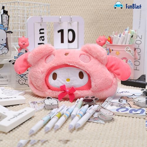 Image of FunBlast Fur Pencil Pouch for Girls - Cute Cartoon Animal Pouch, Multi-Purpose Zipper Case for School Kids, Cosmetic Pouch for Girls, Coin & Travel Pouches for School /Office (Pink-B)