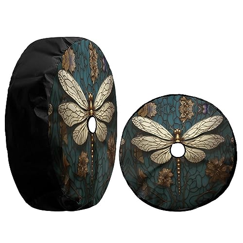 Image of Delerain Gold Dragonfly Spare Tire Cover with Backup Camera Hole for RV Trailer SUV Truck and Many Vehicle, Wheel Covers Sun Protector Waterproof (12 Inch for Diameter 18 inch-19 inch)