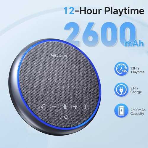 Image of Conference Speakerphone - 3 AI Mics, 360 Clear Voice, Noise Reduction, 12H Battery, Bluetooth & USB-C, Perfect for Home & Office Meetings