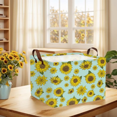 Image of Cute Rectangle Storage Basket, Sunflower | Gift Basket Collapsible, Toy Bin, Nursery Playroom Bedroom Decor, Baby Child