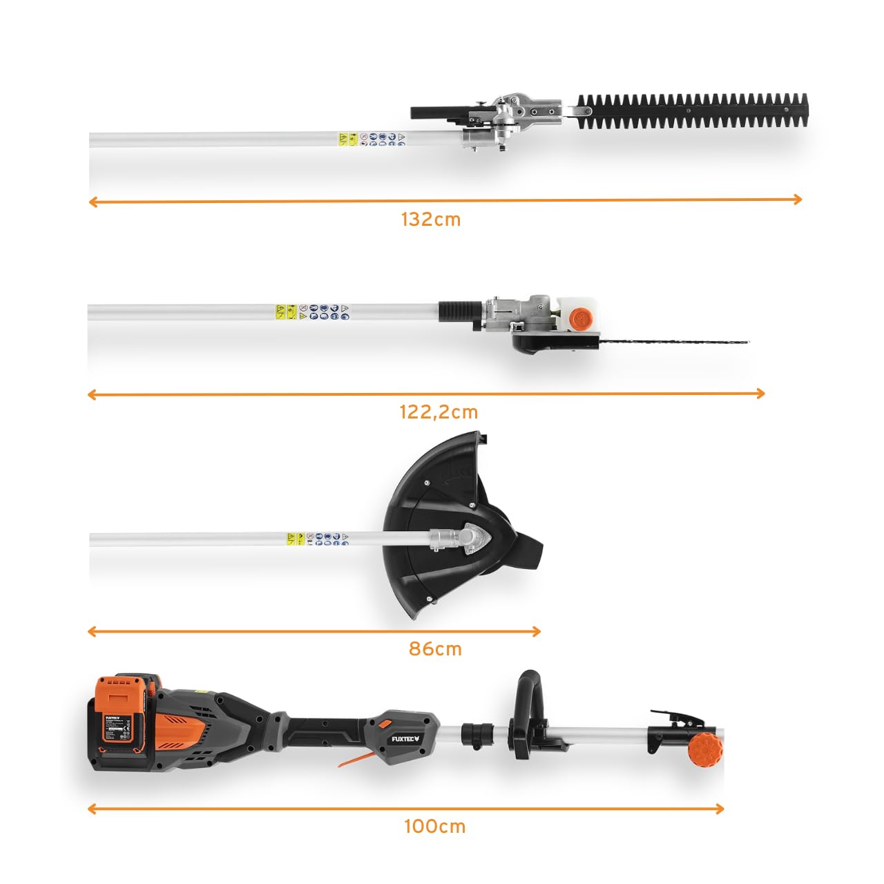 FUXTEC 3in1 Multitool FX-E2MTSET • 40V • Akku Motorsense mit Kettensägen Aufsatz & Heckenschere • Grastrimmer • Freischneider mit Schnellkupplung • Kombigerät