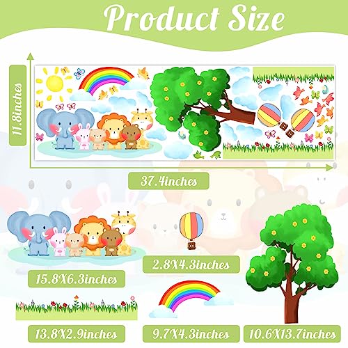 Tree Animal Wall Stickers Baby Nursery Wall Stickers Jungle Animal Wall Decal Peel and Stick Removable Rainbow Wall Decals Elephant Giraffe Safari Wall Stickers for Kids Boys Girls Room Playroom Decor - Image 3
