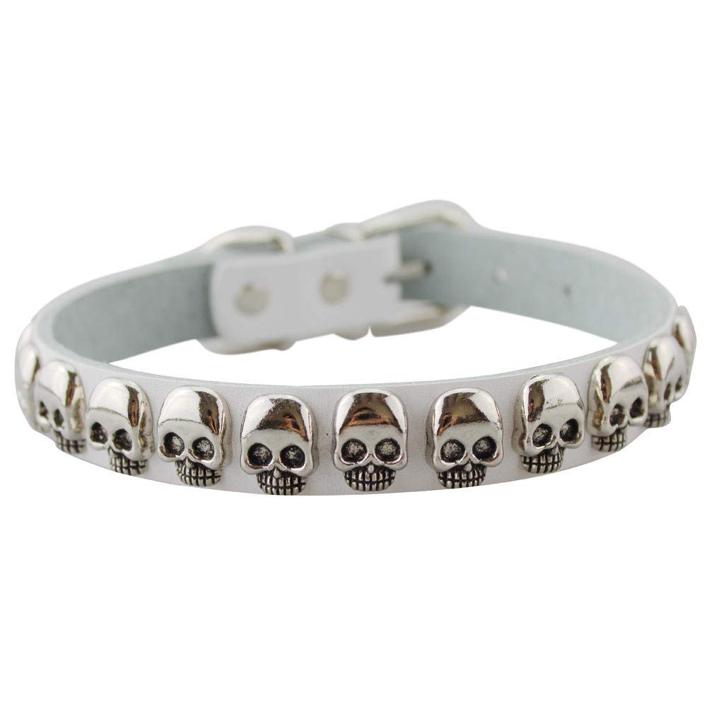 Collier en cuir blanc tête de mort pour les balades de votre chien
