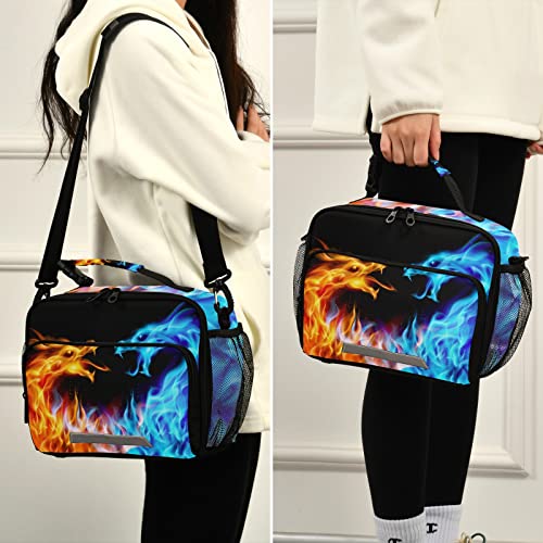 Kfbe Gold Flame Kids Lunch Box Insulated Blue Dragon Lunch Bags Cooler Tote Bag With Removable Shoulder Strap For Boy Girl Student (20824031), One Size #TOP6