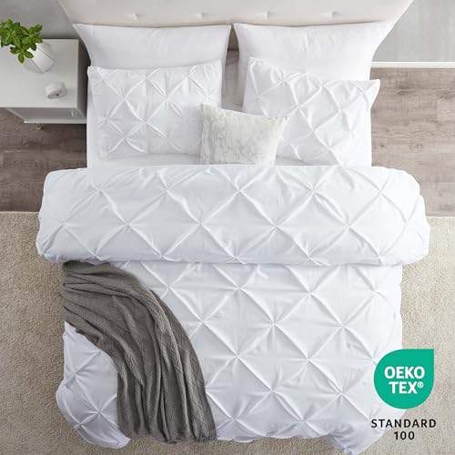 Image of Nestl White Duvet Cover Full Size - Soft Double Brushed Duvet Set with Button Closure & Corner Ties, 3 Piece Luxurious Pinch Pleated Duvet Cover Set 80x90 Inches with 2 Pillow Shams