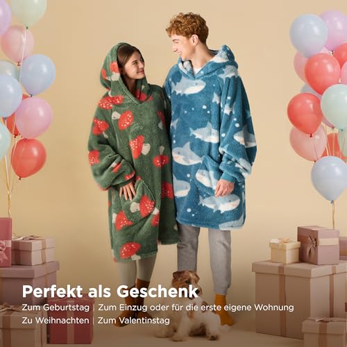BEDSURE Hoodie Decke mit Ärmeln Geschenke Blau - 107x90 Hai – Ansicht 5
