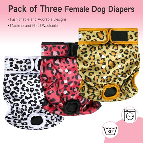 Image of Paw Legend Washable Reusable Female Dog Period Diapers for Heat Doggie Puppy Diapers for Female Dogs (3 Pack, Leopard, Small)