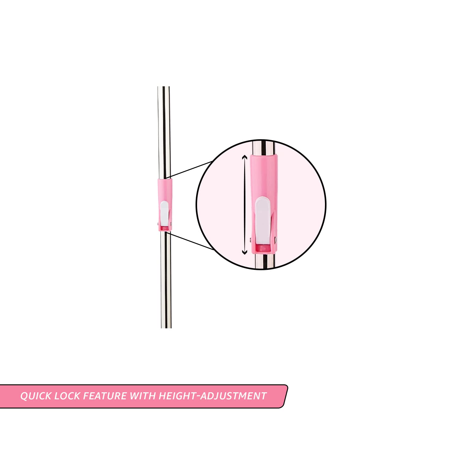 Amazon Brand - Presto! Spin Mop Stainless Steel Rod, Height-Adjustable, Lockable for Compact Storage (Pink) 1