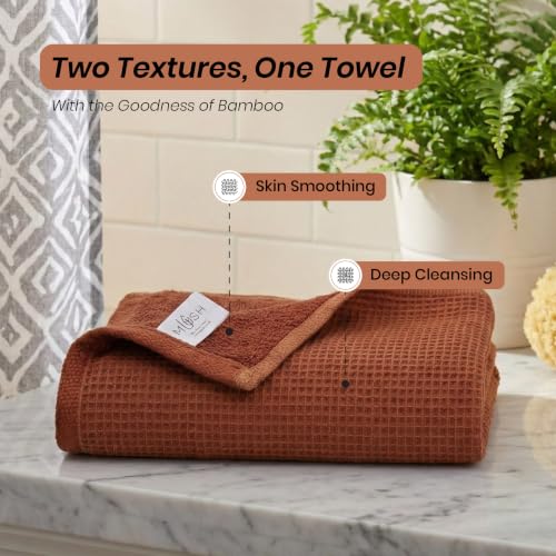 Image of Mush Bamboo Dual Texture Waffle Terry Bath Towel | 500 GSM Ultra Soft, Highly Absorbent, Quick Dry Towels | Large Towels for Bath, Gym, Spa | Burnt Orange (70x140 cm)