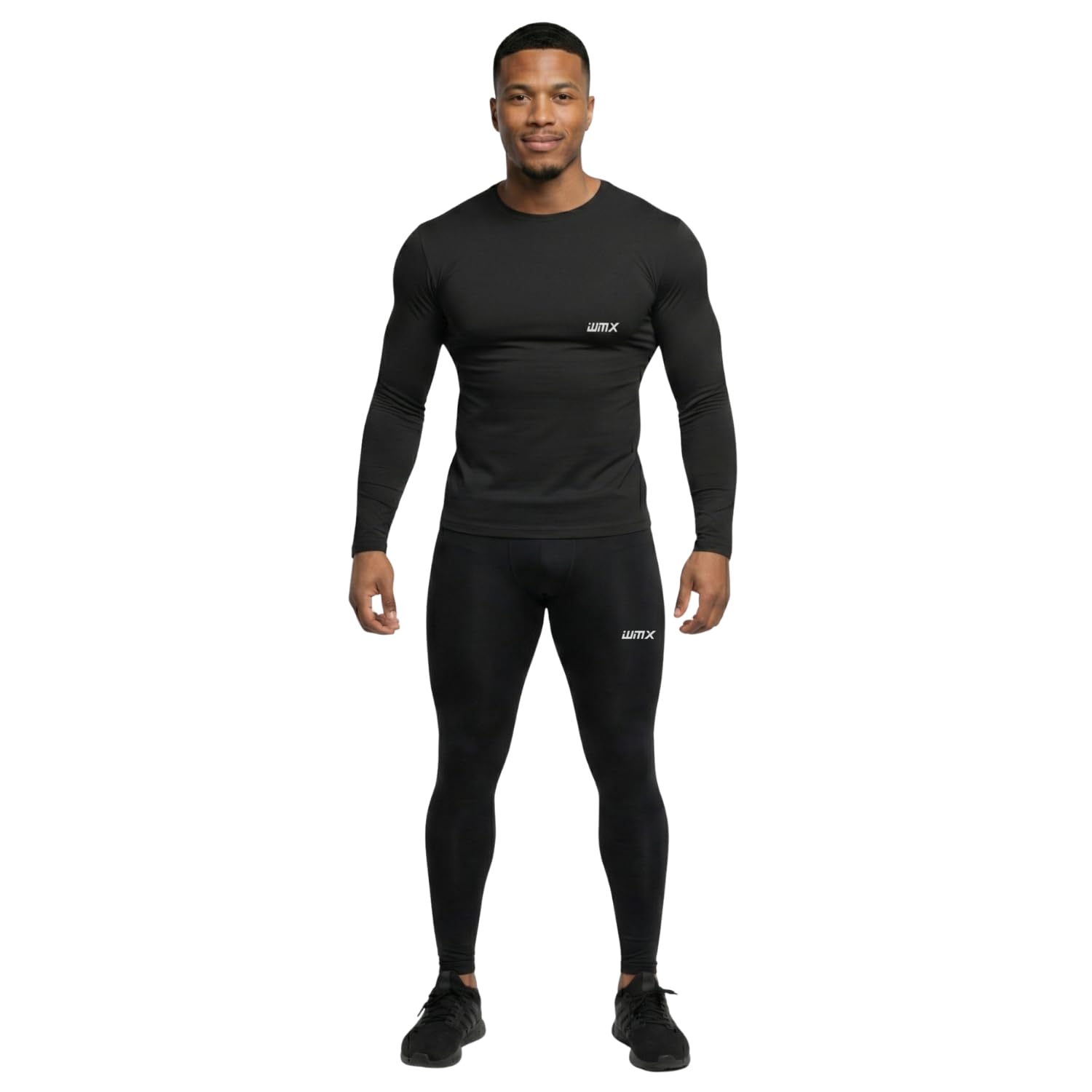 WMX Men's Sports Running Set Compression Shirt + Pants Skin-Tight Long Sleeves Quick Dry Fitness Tracksuit Gym Yoga Suit Athletics Fit (Black, S)