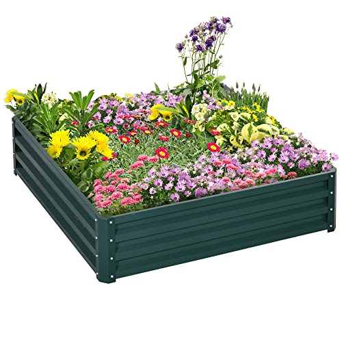 Jardinera elevada Outsunny, Jardinera, Jardinera, Jardinera para jardín, terraza, balcón, Acero, Verde, 120 x 120 x 30 cm