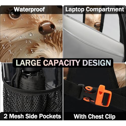 Watercolour Hedgehogs Flower Clear Backpack Stadium Approved PVC Backpacks for Adults Heavy Duty Clear Bag for Work Security Travel College4