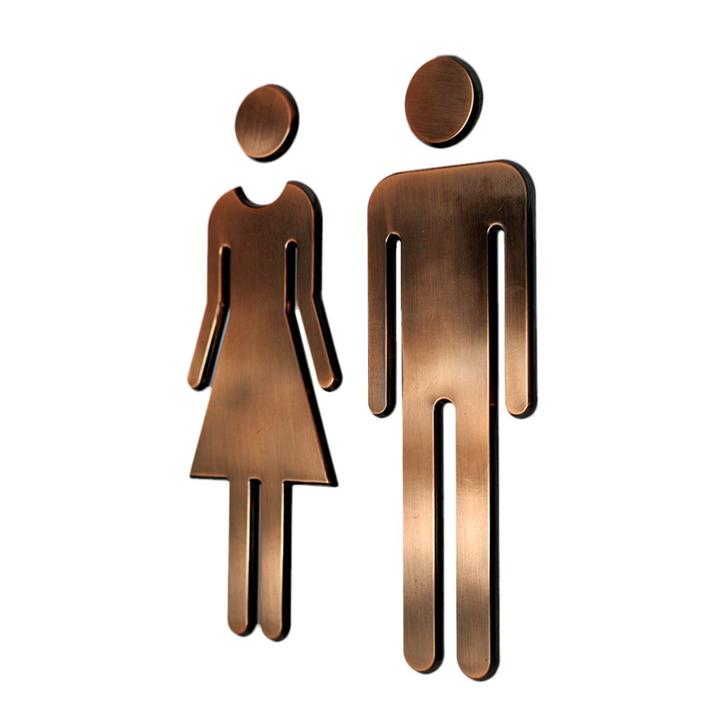 Easnea Men's Silver Wo Symbol Toilet Sign Bathroom Ladies Gents Door Wall Signs Fe Toilet Signs Indoor Public Toilets Bathrooms Signage - Bronze, 20X6.5cm