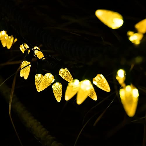 Miniatura 6 de NA SGLspeed - Luces solares de Navidad de fresa para exteriores, 50 LED C6 iluminación para árbol de Navidad, guirnalda solar de jardín para árbol,
