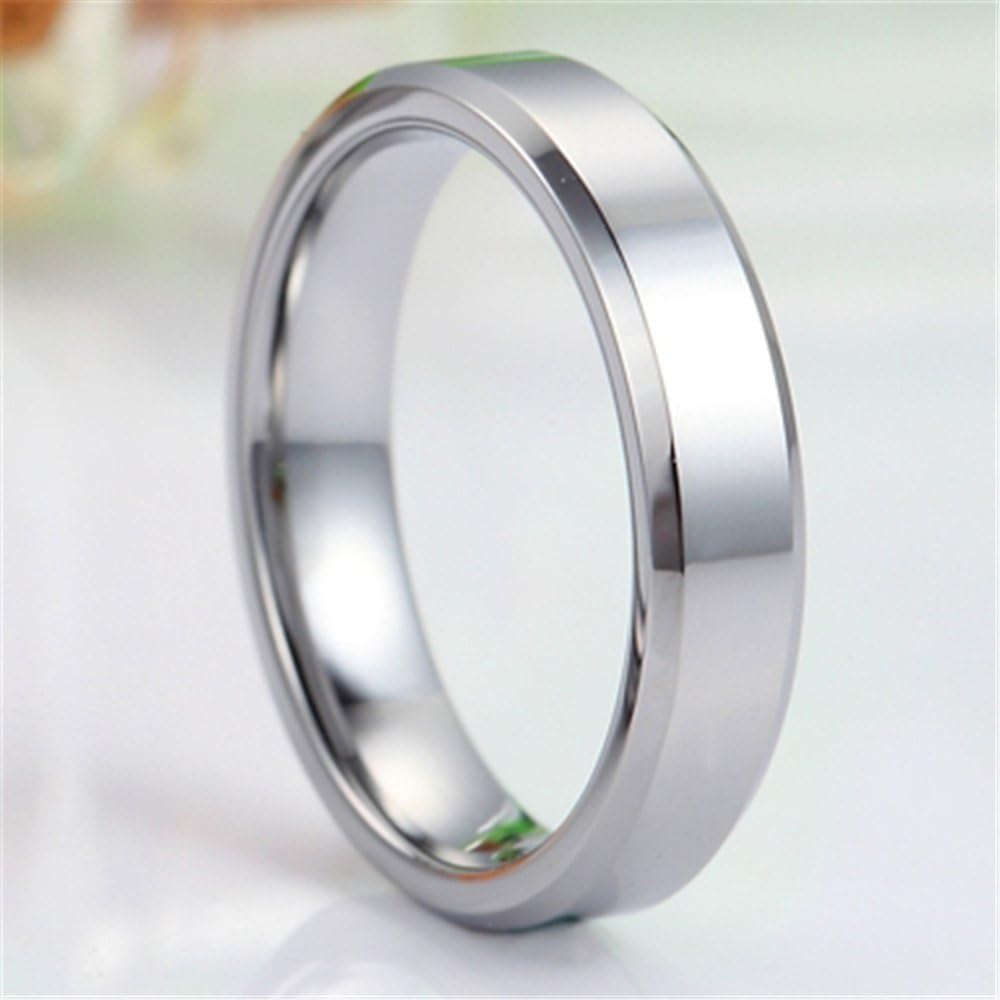 Fashion Month Women 4mm Tungsten Carbide Simple Style Wedding Engagement White Band for Her Beveled Edges Smooth Ring