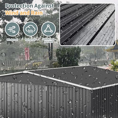 Image of Polar Aurora 12x14 FT Outdoor Storage Shed Black | Garden Shed with Updated Frame Structure and Lockable Doors, Metal Tool Sheds for Backyard Garden Patio Lawn