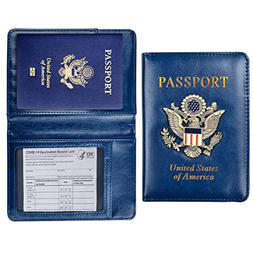 Passport and vaccine card holder combo,Leather passport holder and CDC vaccine card holder / Passport Holder Wallet RFID Blocking Leather Card Case Travel Document Organizer