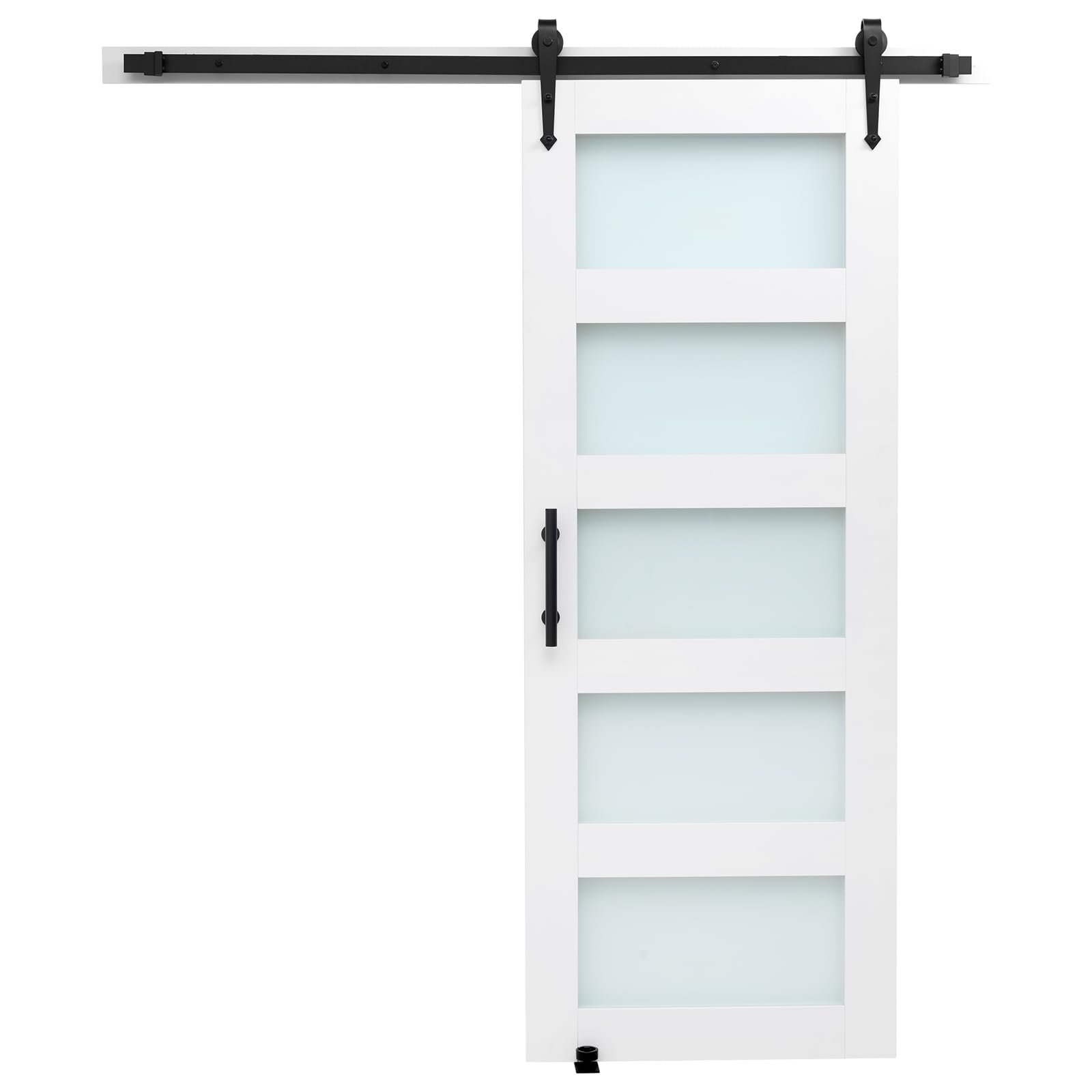 VEVOR Puerta Corrediza de Granero, Panel de la Puerta de MDF y Vidrio 813 x 2134 mm con Kit de Herrajes, Superficie de PVC Impermeable y Marco en H, Deslizamiento Suave para Sala de Estar y Baño