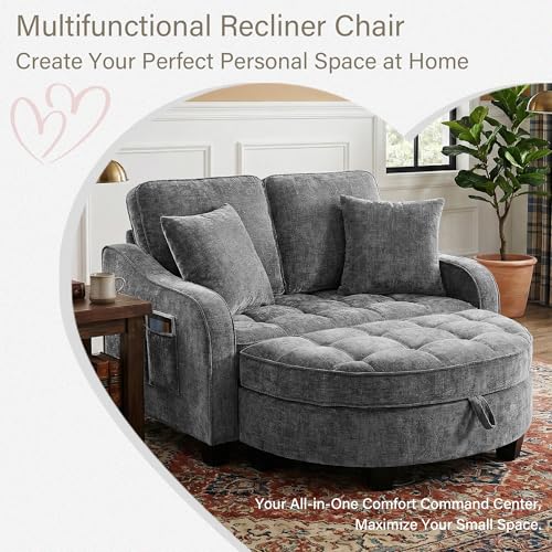 Sillón redondo con otomana de almacenamiento gris miniatura 3