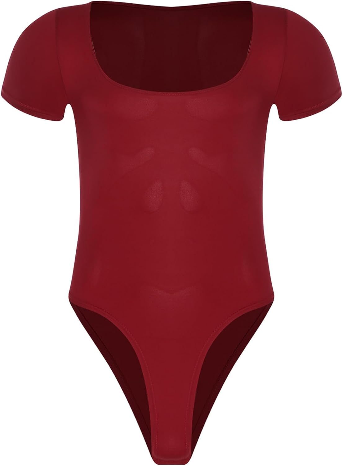 Vxuxlje Mens Solid Color Square Neck Short Sleeve Leotard Gymnastics Dance Workout Yoga Bodysuits