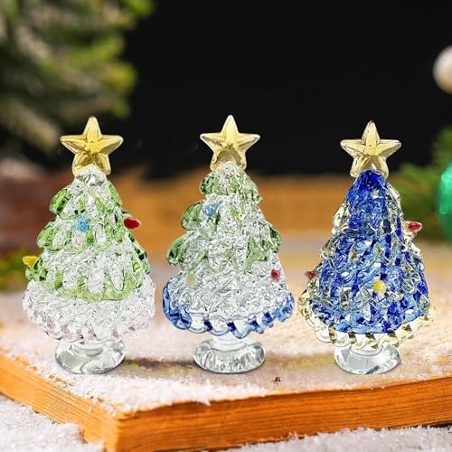 Zecnaud 3 Stück Mini Kristall Glas Weihnachtsbaum Für Weihnachten...