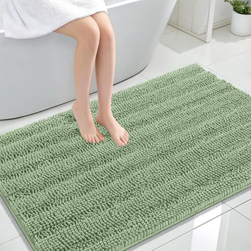 Image of OLANLY Thick Large Bathroom Rugs 47x32, Extra Soft Absorbent Chenille Striped Bath Rugs, Rubber Backing, Machine Wash, Bath Mats for Bathroom Floor, Tub and Shower, Home Decor Accessories, Sage Green