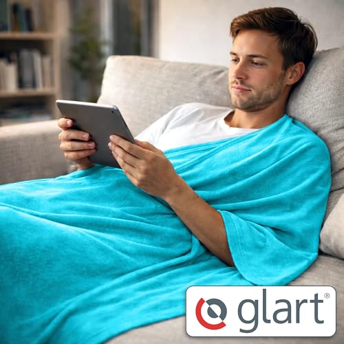 Glart Oeko-Tex Fleecedecken 3er Set in türkis, 130x160 cm, 200g/m2. Als Wohndecke, Sofadecke, Kuscheldecke, Sofaüberwurf oder Picknickdecke nutzbar