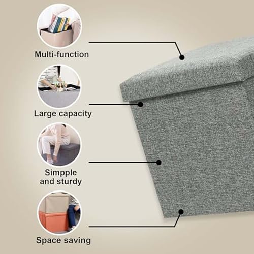 Image of Kuber Industries Storage Stool - Square Toy Box, Folding Seat, Foot Rest, Wardrobe Organizer for Clothes and Books, Living Room Storage Box - S ZH002GY Gray