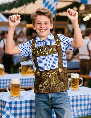 Roseelf Boys German Bavarian Oktoberfest Lederhosen Button Down Short Sleeve Shirt2