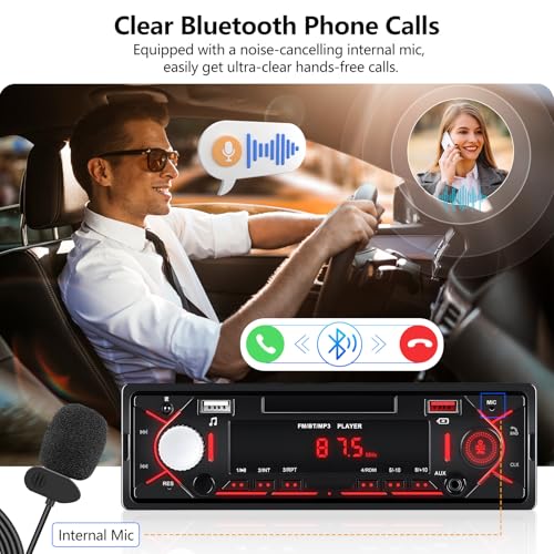 Single Din Car Stereo Marine Radio Bluetooth Multimedia Car Audio Receivers with Digital LCD Display FM Car Radio Dual USB/SD/AUX-in MP3 Player Lossless Sound Quality Quick Charge+Remote Control - Thumbnail 2