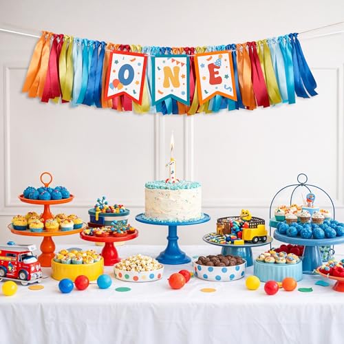 Image of Kriyokiaa Fun To Be One Birthday High Chair Banner Retro Rainbow One High Chair Banner Boy Photo Backdrop Fun To Be One Birthday Decorations for Boys Girl Wall Hanging Decorations for Kids Bedroom