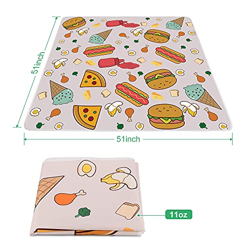 Welspo Splat Mat for Under High Chair, Washable Large Baby Splash Mat, Anti-Slip Silicone Spot Waterproof Floor Mat, Food Catcher Art Craft Leak Proof Mat (White Food, 51inch X 51inch)