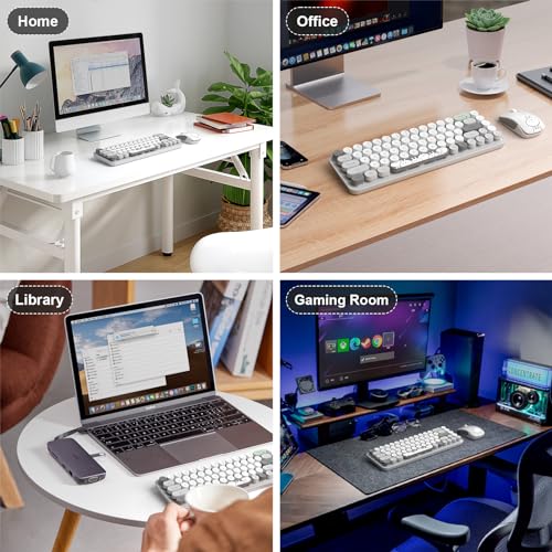 Image of FOPETT Wireless Keyboard and Mouse Cute Mouse and Keyboard 2.4G Wireless Keyboards with Colorful 68 Keys Typewriter Retro Round Keycap for PC, Laptop,Tablet,Computer Windows - Grey Colorful