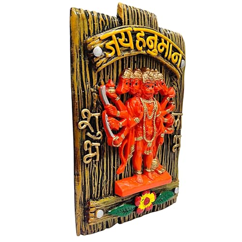 Image of Karigaari Panchmukhi Hanuman Wall Hanging Idol for Home Temple Decor | Jai Hanuman Decorative Showpiece | Shubh Labh Vastu Gift | Resin Hindu God Statue for Pooja Room I Luck