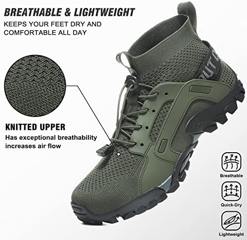 LOUECHY Tênis masculino de caminhada, sem cadarço, respirável, meia, Verde militar, 41