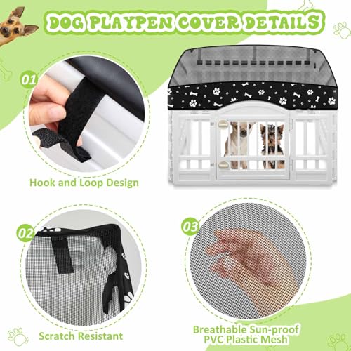 Image of 2 Pack Dog Playpens Cover and Bottom Mat Fits 4 Panels, Black | for 36 Inch Pet Playpen, Dog Crate Cover Puppy Exercise Pad, Reusable Washable, Hook and Loop Design, Playpen Not Included