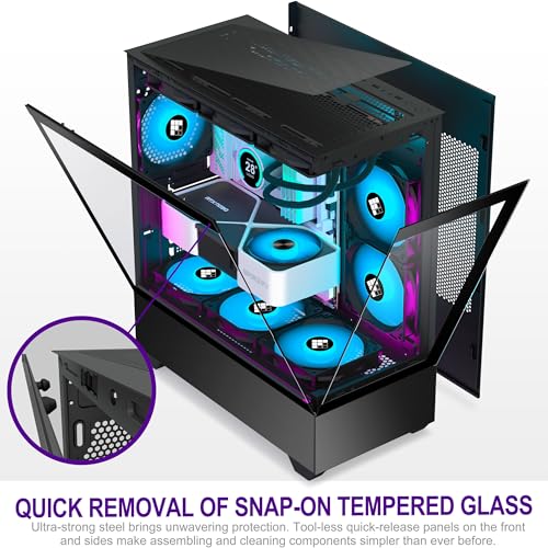 FOIFKIN PC Case - Pre-Installed 5 PWM ARGB Fan, ATX Mid-Tower