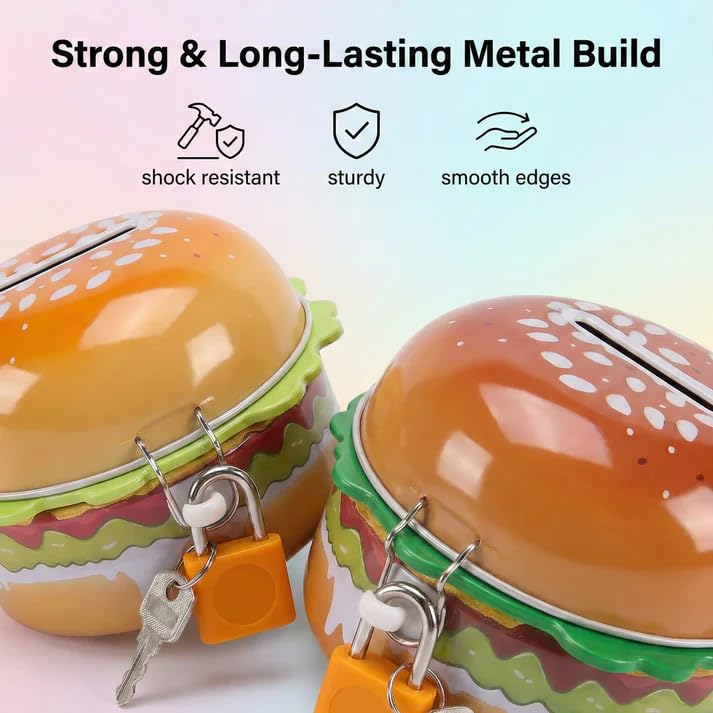 Image of Sajani Cute Cartoon Creative Portable Piggy Bank, Money Saving Box with Combination Lock, Mini Coin Bank Gifts for Boys and Girls, Best Return Gifts for Kids (Pack of 1) (Burger)