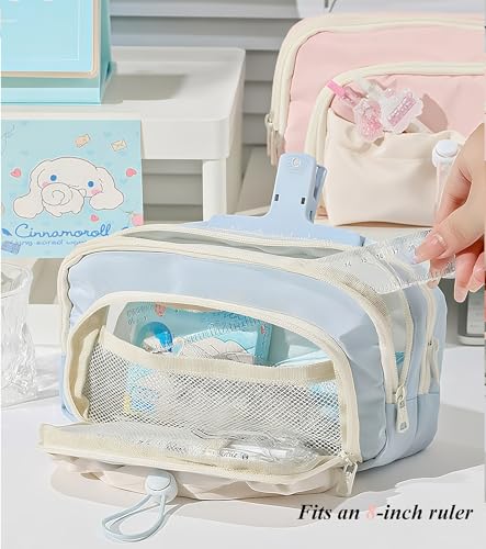 Image of FINPAC Pencil Case, 5-Layer Large Capacity Pen Case with Drawstring, Durable Stylish Bag Pouch Holder Box Organize for Study, Office, or Travel (Blue)