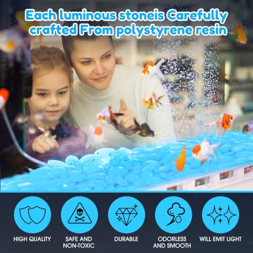 Image of Landical Large Glow in The Dark Rocks Garden Stones Night Guide Pebbles Outdoor Fish Tank Rocks Aquarium Gravel Luminous Stones for Walkway Yard Succulent Plant Decor(100 Pcs,Blue,1.8 Inch)