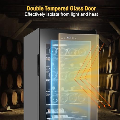 Image of FoMup Wine Fridge 24 Bottles, Small Wine Cooler Refrigerator Freestanding with Digital Temperature Control Safety Lock, Frost Free for Red White Wine, Champagne