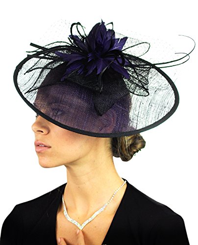 NYFASHION101 Cocktail Teardrop Shaped Sinamay Headband w/Face Veil - Purple
