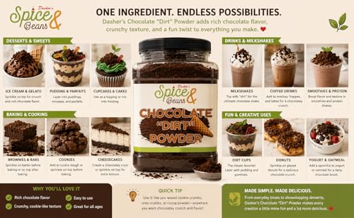 Image of Chocolate Cookie inchDirt inch Powder 2.5 lb | Chocolate Cookie Crumb Dessert Topping | Ice Cream, Dirt Cups, Cakes, Cupcakes & Dessert Decorations | Bulk Resealable Container | Dasher's Spice & Beans