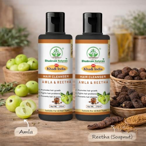 Image of Bhudevam Natural Khadi Amla & Reetha Organic Herbal Shampoo For Healthy And Shiny Hair | Ayurvedic Shampoo for Healthy Hair | Suitable for All Hair Types- Pack of 2