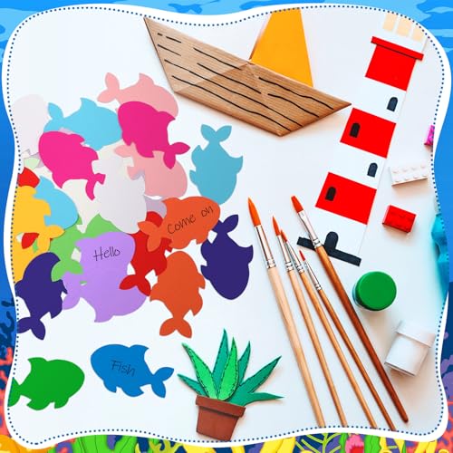 Image of Kisston 360 Pcs Tropical Fish Cutouts Paper 3.9 Inch Assorted Color Die Cuts for DIY Craft Projects School Classroom Bulletin Board Decor