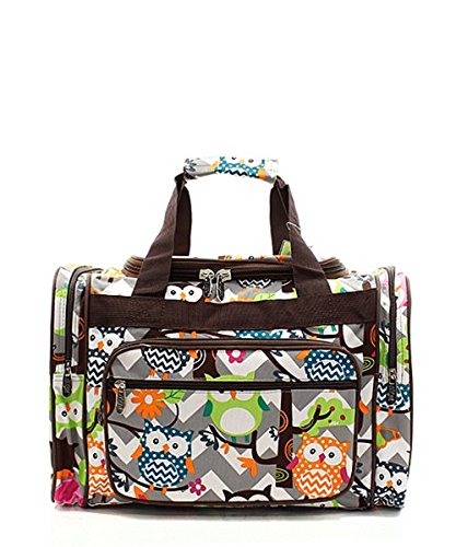 Owl Chevron Stripe Canvas Duffel Weekender Bag