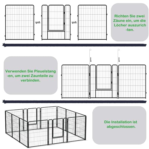 XMTECH 6-teilig Welpenlaufstall Freilaufgehege Hundelaufstall 80cm hoch, Welpenauslauf mit 1 Türen & 5X Erdanker, flexibel und faltbar, Welpengitter für Wohnung & Garten